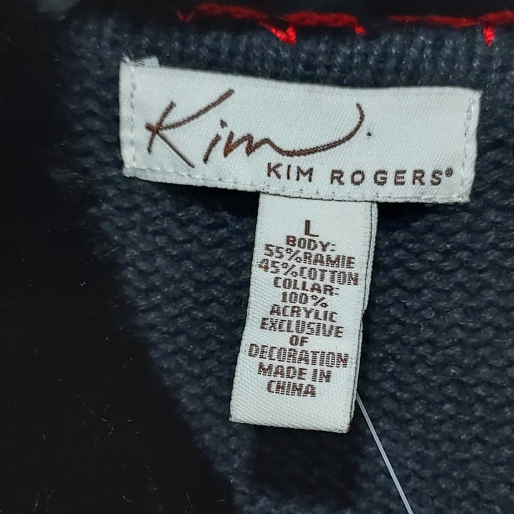 Kim Roger's Christmas Sweater Large Embroidered Poinsettias Removable Collar - Picture 3 of 12